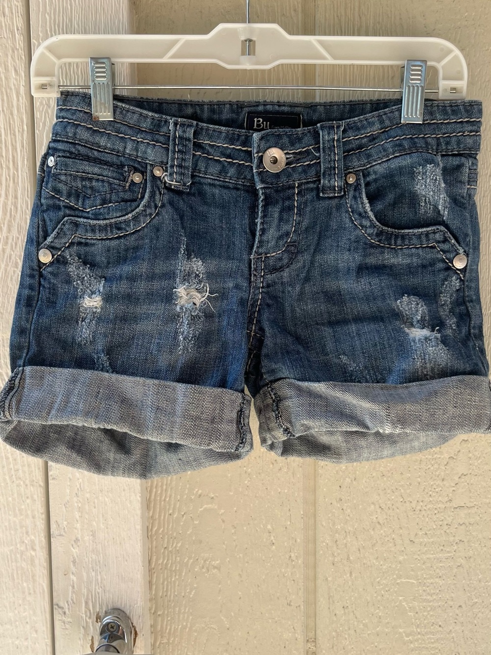 Buffalo David Bitton Dark Blue Distressed Roll-Cuff Jean Shorts